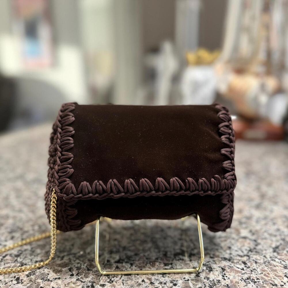 Vintage Walborg Brown Velvet crotched hand bag with Gold Chain